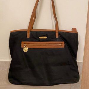 Michael Kors Black Nylon Brown Leather Tote